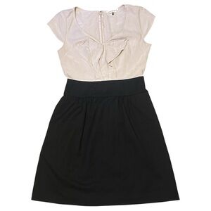 Rebecca Taylor Silk Wool Black & White Fit & Flare Bow Dress Cap Sleeve Size 6